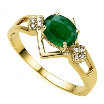 Beautiful Womens 14K Yellow Gold Over Sterling Silver Diamonds and Emeralds Size 7 Designer Ring