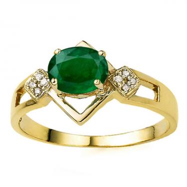 Beautiful Womens 14K Yellow Gold Over Sterling Silver Diamonds and Emeralds Size 7 Designer Ring