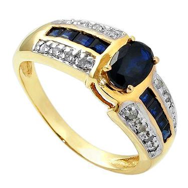 Women’s 14K Yellow Gold Over Silver Sapphire & Diamond Ring – Size 7