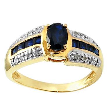 Women’s 14K Yellow Gold Over Silver Sapphire & Diamond Ring – Size 7