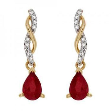 Women’s 14K Yellow Gold Over Sterling Silver Ruby & Diamond Earrings