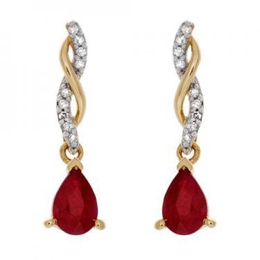 Women’s 14K Yellow Gold Over Sterling Silver Ruby & Diamond Earrings