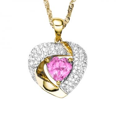 Stunning Women’s 14K Yellow Gold Pink Topaz & Diamond Necklace – 18”