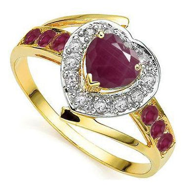 Women’s 14K gold over silver ring with heart-shaped ruby and diamond accents, size 7