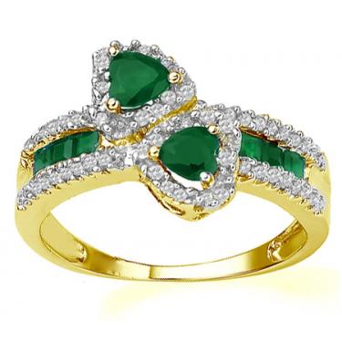 Women’s 14K Yellow Gold Over Silver Emerald & Diamond Ring – Size 7