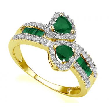 Women’s 14K Yellow Gold Over Silver Emerald & Diamond Ring – Size 7