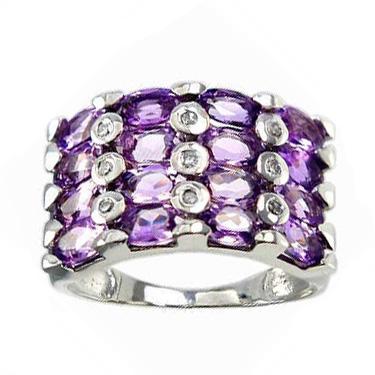 Women’s 14K White Gold Over Silver Diamond & 3.60 CTW Amethyst Ring