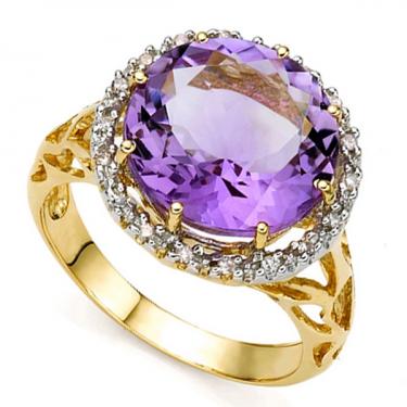 Women’s 14K gold over silver ring with 5.50 CTW amethyst and diamond accents, size 7