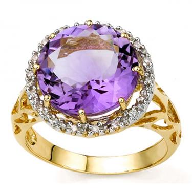 women’s 14K gold over silver ring with 5.50 CTW amethyst and diamond accents size 7