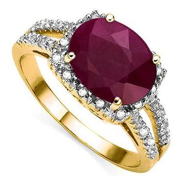 Gorgeous Womens 14K Yellow Gold Over Solid Sterling Silver 22 Diamonds and 3.0 CTW Ruby Size 7 Designer Ring