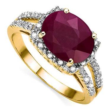 Gorgeous Womens 14K Yellow Gold Over Solid Sterling Silver 22 Diamonds and 3.0 CTW Ruby Size 7 Designer Ring