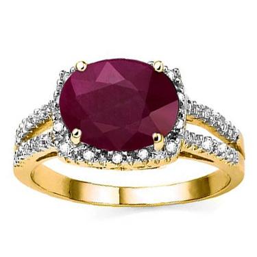 Gorgeous Womens 14K Yellow Gold Over Solid Sterling Silver 22 Diamonds and 3.0 CTW Ruby Size 7 Designer Ring