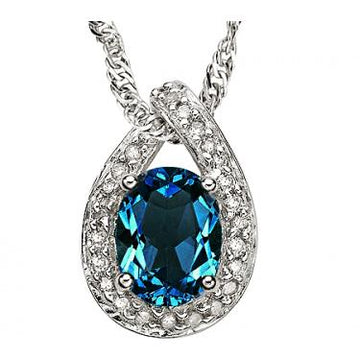Women’s 14K White Gold Over Sterling Silver London Blue Topaz & Diamond Necklace – 18 Inch