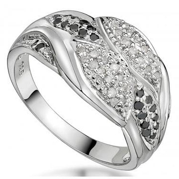 Women’s 14K White Gold Over Sterling Silver Black & White Diamond Ring – Size 7