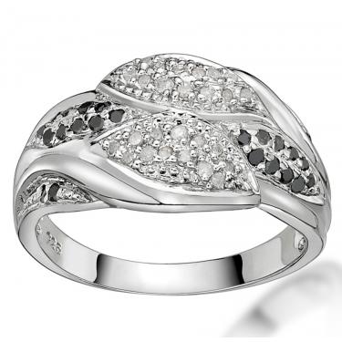 Women’s 14K White Gold Over Sterling Silver Black & White Diamond Ring – Size 7