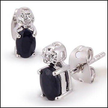 Gorgeous Womens Rhodium Over Solid Sterling Silver Diamonds and 1.0 CTW Sapphire Designer Earrings