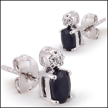 Gorgeous Womens Rhodium Over Solid Sterling Silver Diamonds and 1.0 CTW Sapphire Designer Earrings
