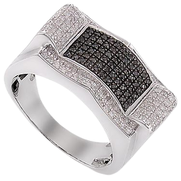 Men’s 14K White Gold Over Silver 1.0 CTW Black & White Diamond Ring – Size 11