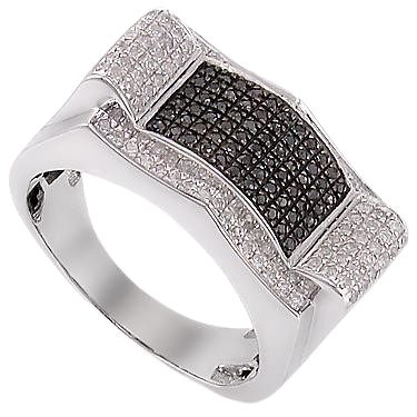 Men’s 14K White Gold Over Silver 1.0 CTW Black & White Diamond Ring – Size 11