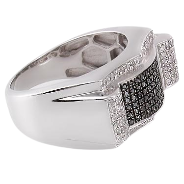Men’s 14K White Gold Over Silver 1.0 CTW Black & White Diamond Ring – Size 11