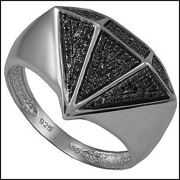 Handsome Mens 14K White Gold Over Solid Sterling Silver 2/5 CTW Black Diamonds Size 11 Designer Ring