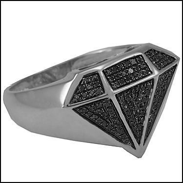 Handsome Mens 14K White Gold Over Solid Sterling Silver 2/5 CTW Black Diamonds Size 11 Designer Ring