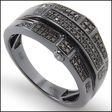 Powerful Mens Black Ion Over Solid Sterling Silver 3/5 CTW Diamonds Size 11 Designer Ring