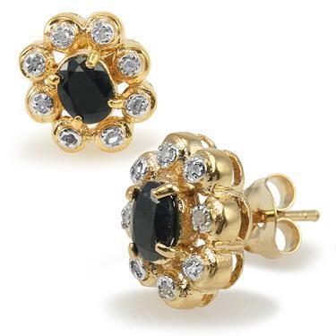 Stunning Women’s 18K Yellow Gold Sapphire & Diamond Earrings