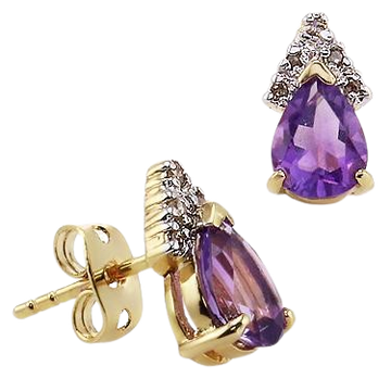 Women’s 18K Yellow Gold Over Sterling Silver Amethyst & Diamond Earrings