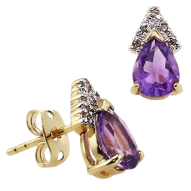 Women’s 18K Yellow Gold Over Sterling Silver Amethyst & Diamond Earrings