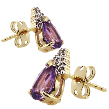 Women’s 18K Yellow Gold Over Sterling Silver Amethyst & Diamond Earrings