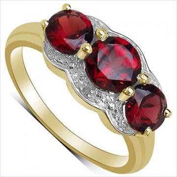 Women’s 14K Yellow Gold Over Sterling Silver Garnet & Diamond Ring – Size 7