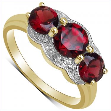 Women’s 14K Yellow Gold Over Sterling Silver Garnet & Diamond Ring – Size 7