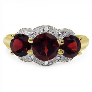 Women’s 14K Yellow Gold Over Sterling Silver Garnet & Diamond Ring – Size 7