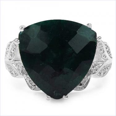 Women’s 14K white gold over silver ring with 6.85 CTW trillion-cut emerald and diamond accents