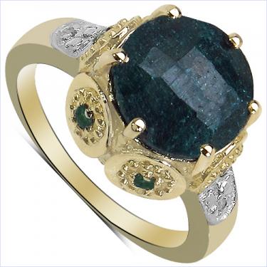 Women's 14K gold plated silver ring with 3.22 CTW emerald and diamond accents, size 7