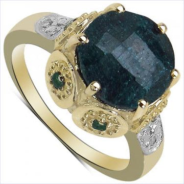 Women's 14K gold plated silver ring with 3.22 CTW emerald and diamond accents, size 7