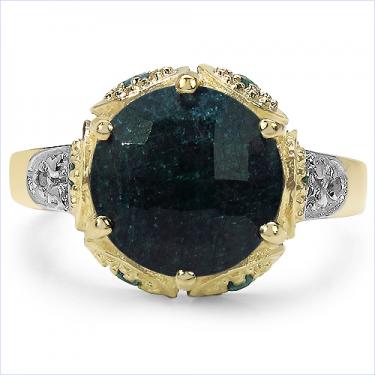 Women's 14K gold plated sterling silver ring with round-cut emerald and diamond accents size 7