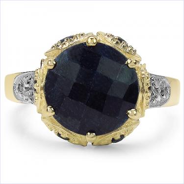Women’s 14K Yellow Gold Over Sterling Silver Sapphire & Diamond Ring