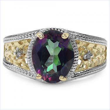 Gorgeous Women’s 14K Yellow Gold Over Sterling Silver Mystic Topaz & Diamond Ring