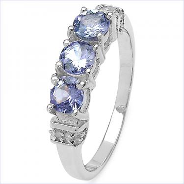 Gorgeous Women’s White Gold Rhodium Over Sterling Silver Tanzanite & Diamond Ring