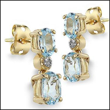Gorgeous Womens 18K Yellow Gold Over Solid Sterling Silver 3.0 CTW Swiss Blue Topaz Diamond Designer Earrings