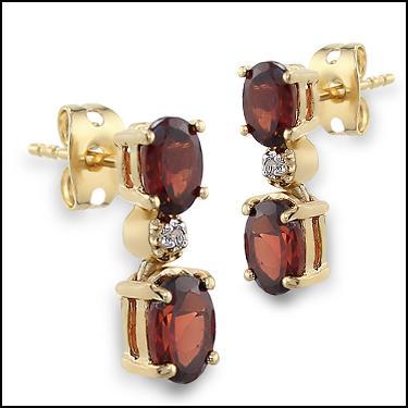Women’s 18K Yellow Gold Over Sterling Silver Garnet & Diamond Earrings