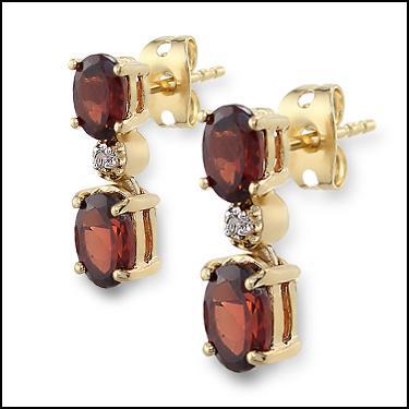 Women’s 18K Yellow Gold Over Sterling Silver Garnet & Diamond Earrings