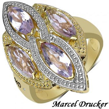 Marcel Drucker Women’s 14K Gold Over Silver Amethyst & Diamond Ring – Size 8