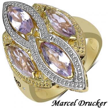 Marcel Drucker Women’s 14K Gold Over Silver Amethyst & Diamond Ring – Size 8