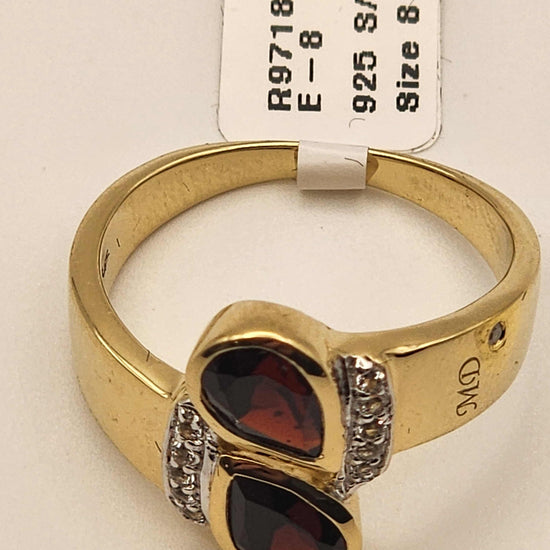 Marcel Drucker designer ring size 8 with 14K yellow gold, garnet, diamond, and topaz gemstones