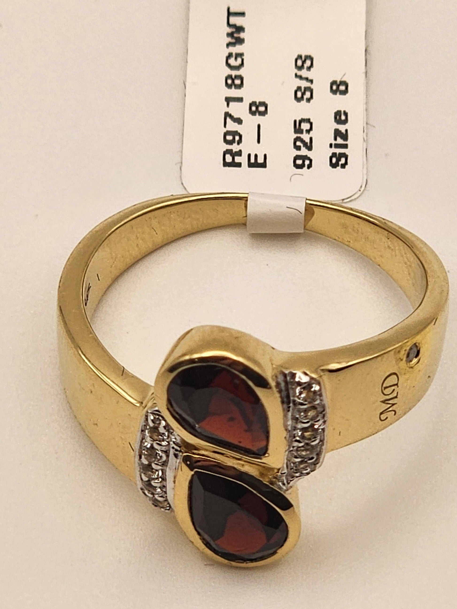 Marcel Drucker designer ring size 8 with 14K yellow gold, garnet, diamond, and topaz gemstones