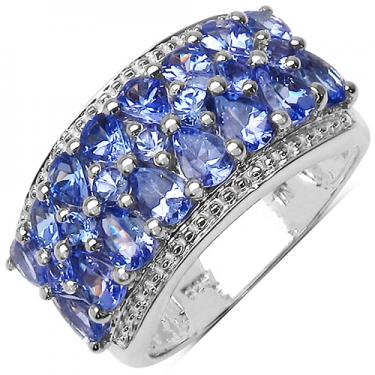 Women’s White Gold Rhodium Over Silver 2.59 CTW Tanzanite Ring – Size 6