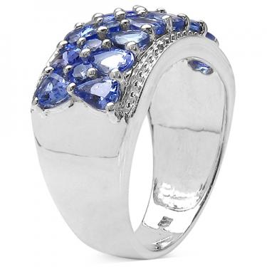 Women’s White Gold Rhodium Over Silver 2.59 CTW Tanzanite Ring – Size 6